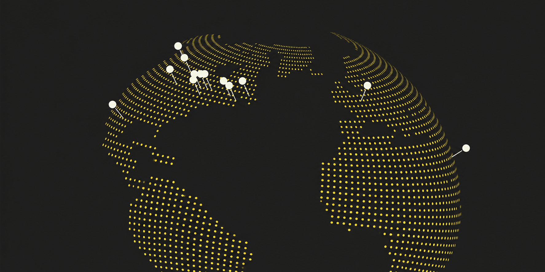 A world map showing participating universities
